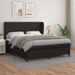 Box Spring Bed with Mattress Black 152x203 cm Queen Faux Leather