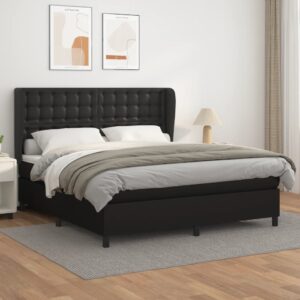 Box Spring Bed with Mattress Black 153x203 cm Queen Size Faux Leather