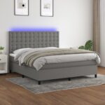 Box Spring Bed with Mattress&LED Dark Grey 152x203 cm Queen Fabric