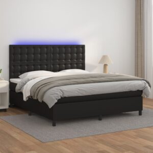 Box Spring Bed with Mattress&LED Black 152x203 cm Queen Faux Leather