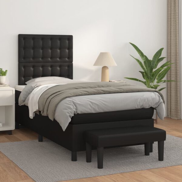 Box Spring Bed with Mattress Black 106x203 cm King Single Size Faux Leather