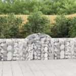 Set of 3 Arched Gabion Baskets Galvanised Iron Decorative Garden Barriers Silver