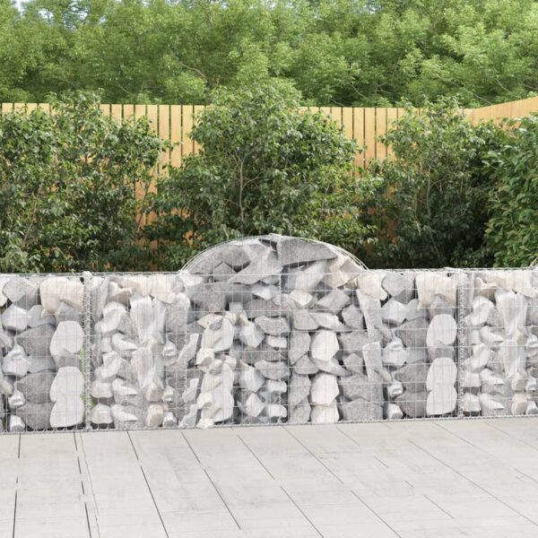 Set of 3 Arched Gabion Baskets Galvanised Iron Decorative Garden Barriers Silver