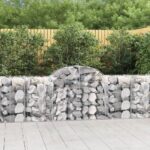 Set of 3 Arched Gabion Baskets Galvanised Iron Decorative Garden Barriers Silver