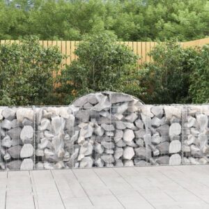 Set of 3 Arched Gabion Baskets Galvanised Iron Decorative Garden Barriers Silver