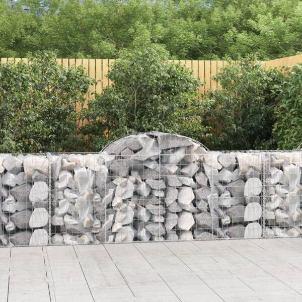 Set of 3 Arched Gabion Baskets Galvanised Iron Decorative Garden Barriers Silver