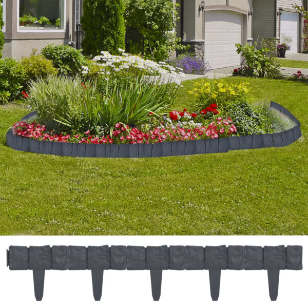 High Quality Stone Look Lawn Fence  Durable Plastic  Easy Install  41 Pieces  10m