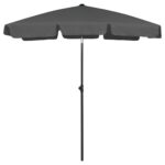 Anthracite Beach Umbrella UV Protective Anti-Fade Polyester Tilt Function Weather Resistant