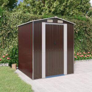 Spacious Dark Brown Garden Shed Galvanised Steel Outdoor Storage with Sliding Gate