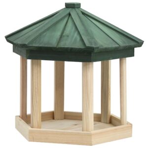 Octagon Bird Feeder Solid Firwood Weather Resistant Large Feeding Platform Hanging Design