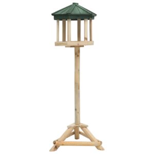 Quality Solid Firwood Standing Bird Feeder with Protective Roof Overhang and Stable Tripod Design