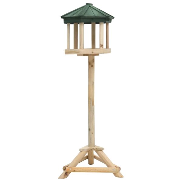 Quality Solid Firwood Standing Bird Feeder with Protective Roof Overhang and Stable Tripod Design