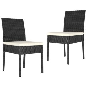 Outdoor Poly Rattan Dining Chairs Set of Two with Cream Cushions Patio Furniture