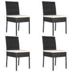 Outdoor Patio Chairs Set of Four Weather-Resistant Poly Rattan with Cushions