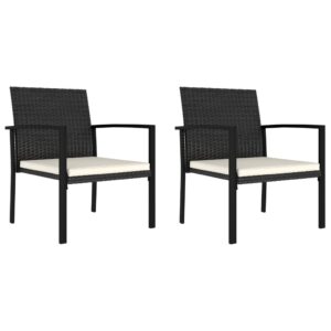 Outdoor Poly Rattan Dining Chairs Set of 2 with Cushions Patio Furniture Black