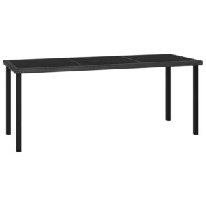 Elegant Outdoor Garden Patio Rattan Dining Table Tempered Glass Top Black