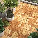 Solid Teak Wood Interlocking Decking Tiles Durable Outdoor Patio Garden Walkway