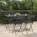 Elegant Foldable Bistro Chairs Set Outdoor Patio Garden Rattan Steel Black