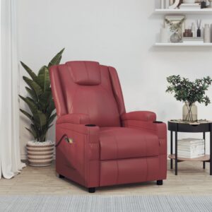 Luxurious Wine Red Faux Leather Recliner Chair with Massage and Lift Function