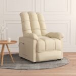 Comfortable Cream Fabric Recliner Chair with Power Lift and Adjustable Backrest