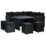 6 Piece Garden Lounge Set with Cushions Poly Rattan Black