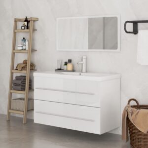 High Gloss White Bathroom Furniture Set Storage Cabinet Wall-Mounted Mirror Basin