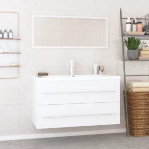 Chic White Bathroom Vanity Set with Mirror and Ceramic Basin Storage Cabinet