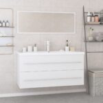 Chic White Engineered Wood Bathroom Vanity Set with Mirror and Basin