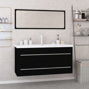 Chic Black Engineered Wood Bathroom Vanity Set with Mirror and Basin