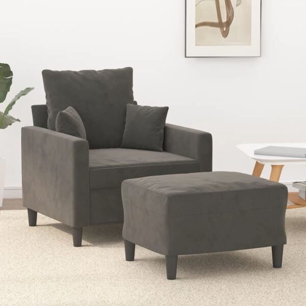 Sofa Chair with Footstool Dark Grey 60 cm Velvet