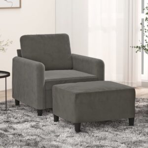 Sofa Chair with Footstool Dark Grey 60 cm Velvet