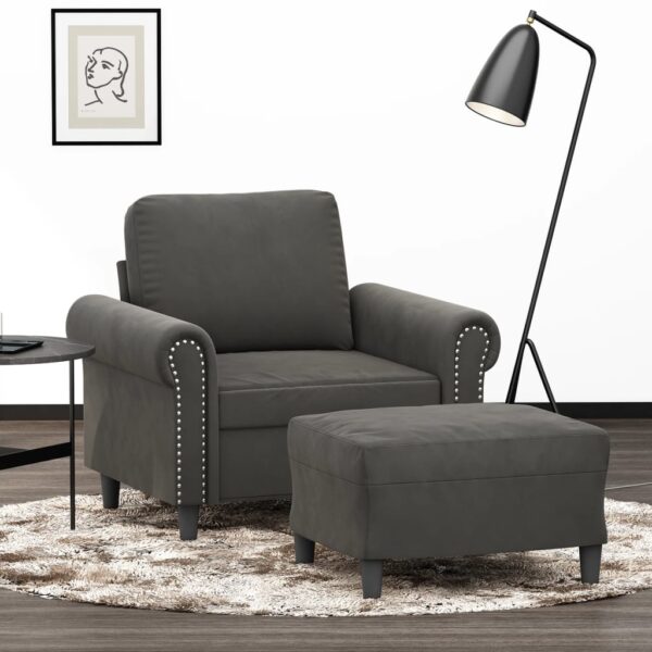 Sofa Chair with Footstool Dark Grey 60 cm Velvet