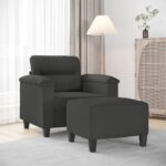 Sofa Chair with Footstool Dark Grey 60 cm Microfibre Fabric