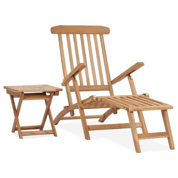 Teak Wood Garden Sun Lounger Reclining Chair with Footrest and Side Table