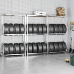 Adjustable Silver Steel Tire Storage Racks Garage Organizer Heavy Duty Shelves