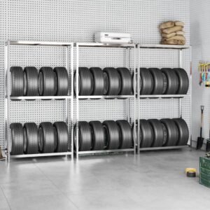 Adjustable Silver Steel Tire Storage Racks Garage Organizer Heavy Duty Shelves