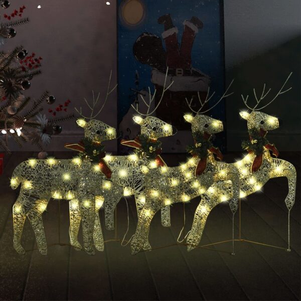 Gold Mesh LED Lighted Christmas Reindeer Set Indoor Outdoor Festive Decor