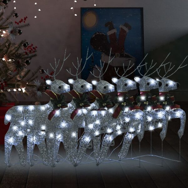 LED Lighted Christmas Reindeer Set Indoor Outdoor Festive Decoration Silver Mesh