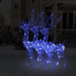 Acrylic LED Lighted Reindeer Set Outdoor Indoor Blue Christmas Decor Weatherproof