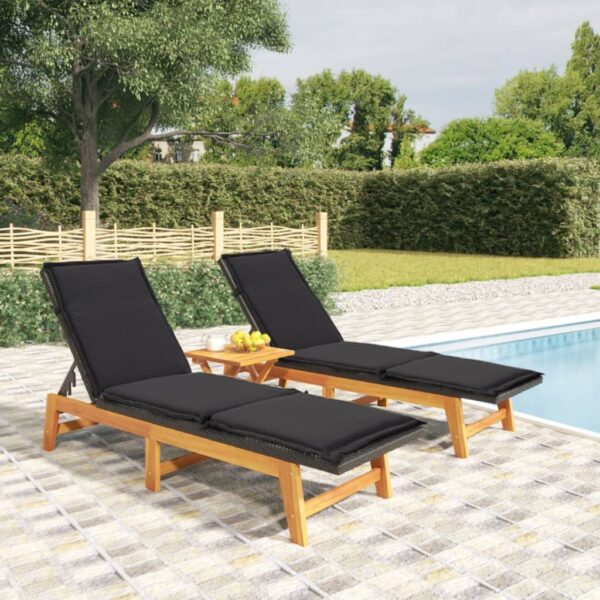 Elegant Garden Lounge Set Poly Rattan Acacia Wood Outdoor Furniture Patio Deck