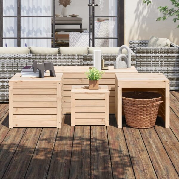 4 Piece Solid Pine Wood Garden Box Set with Ample Storage Space and Practical Lid