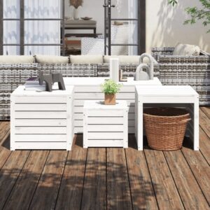 4 Piece White Solid Pine Wood Garden Box Set - Ample Storage Space  Practical Lid