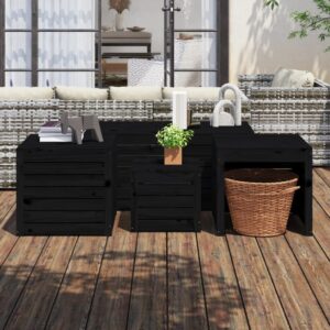 4-Piece Black Solid Pine Wood Garden Box Set with Ample Storage Space and Practical Lid