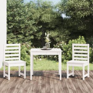 3 Piece Garden Bistro Set White Solid Wood Pine