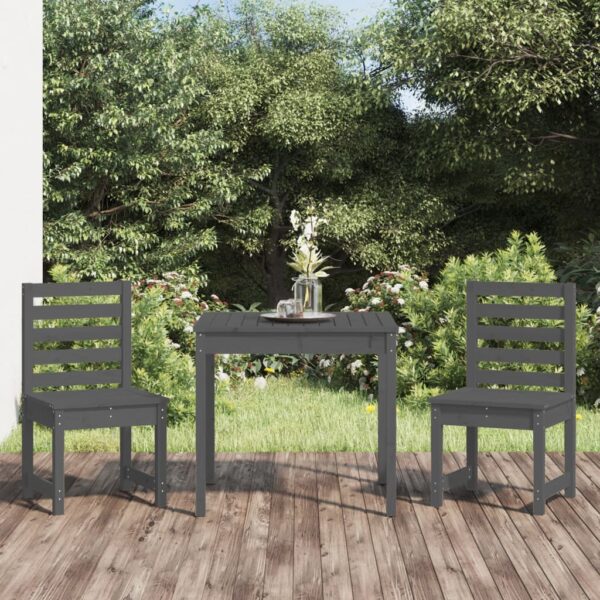 3 Piece Garden Bistro Set Grey Solid Wood Pine