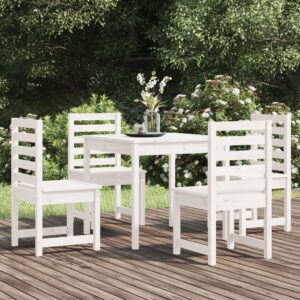 5 Piece Garden Dining Set White Solid Wood Pine