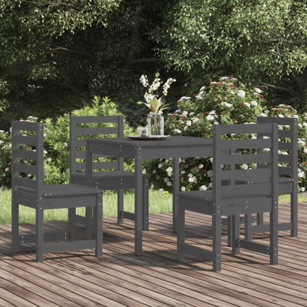 5 Piece Garden Dining Set Grey Solid Wood Pine