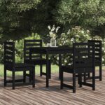 5 Piece Garden Dining Set Black Solid Wood Pine