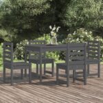 5 Piece Garden Dining Set Grey Solid Wood Pine