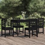 5 Piece Garden Dining Set Black Solid Wood Pine